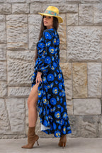 Sukienka ANNA długa – blue flowers – zdjęcie 4