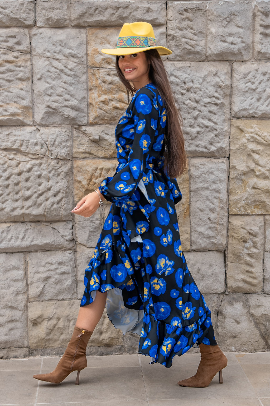 Sukienka ANNA długa – blue flowers – zdjęcie 2